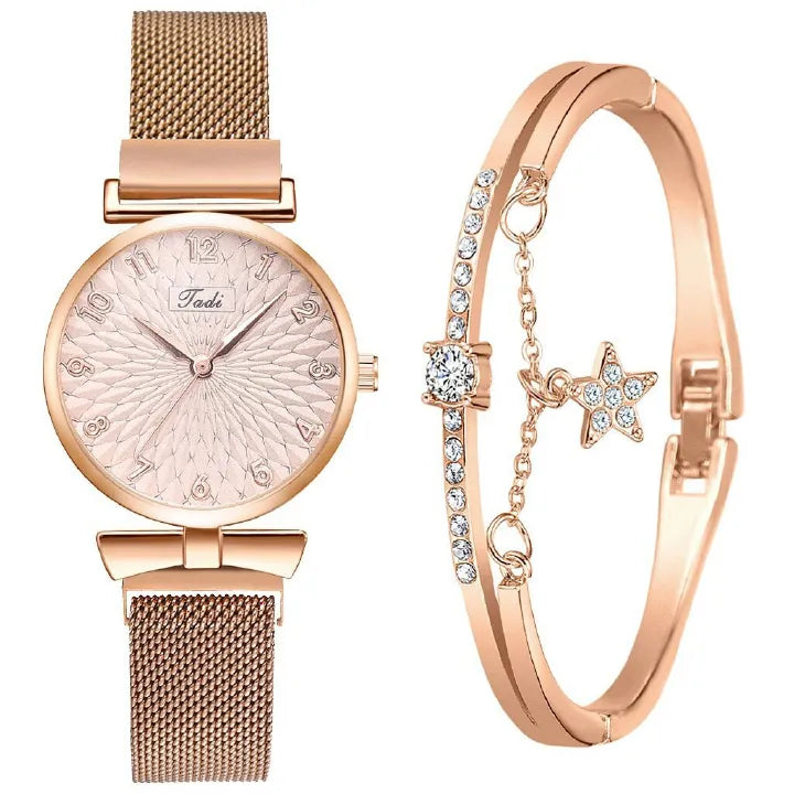 Luxury Women Quartz Watch + Bracelet Set – Iced Style