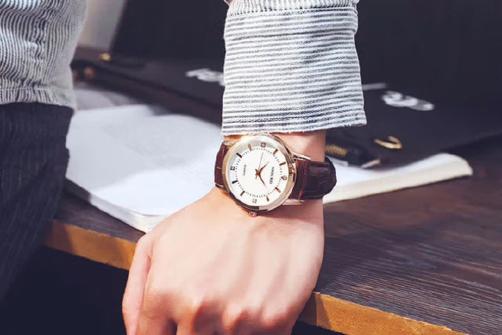 Couple Quartz Watches – Leather Strap (Brown) 2pcs