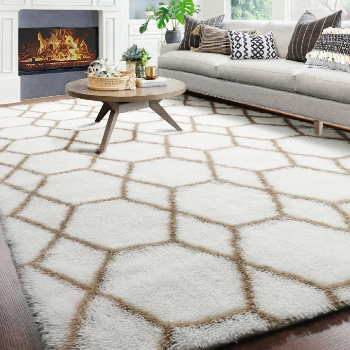 Pattern & Patches Fluffy Rug – 5x8 Plush Floor Carpet