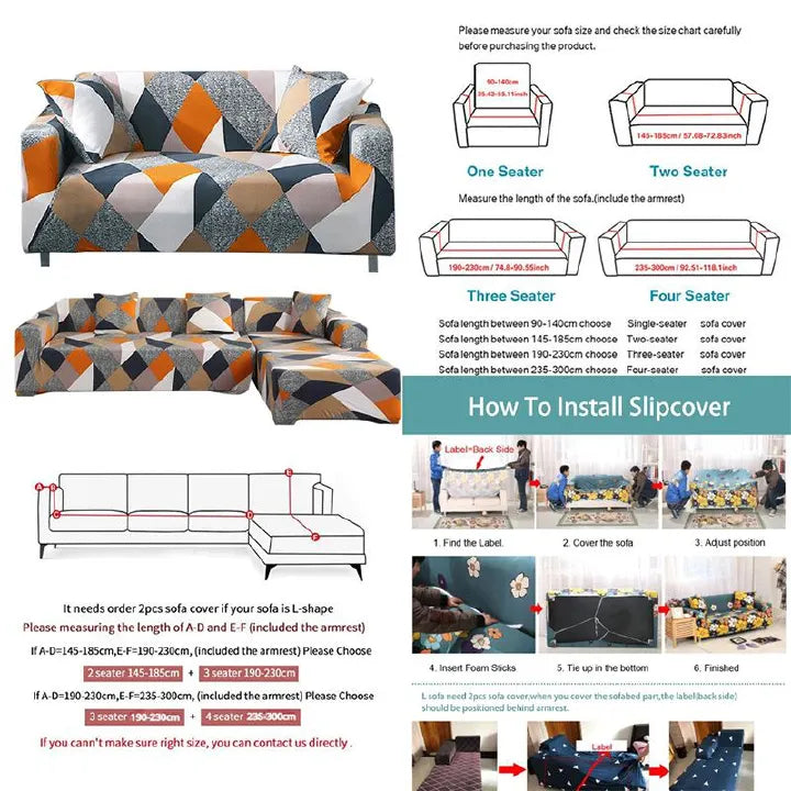Stretch Plaid Sofa Slipcover – Elastic Geometric Couch Cover