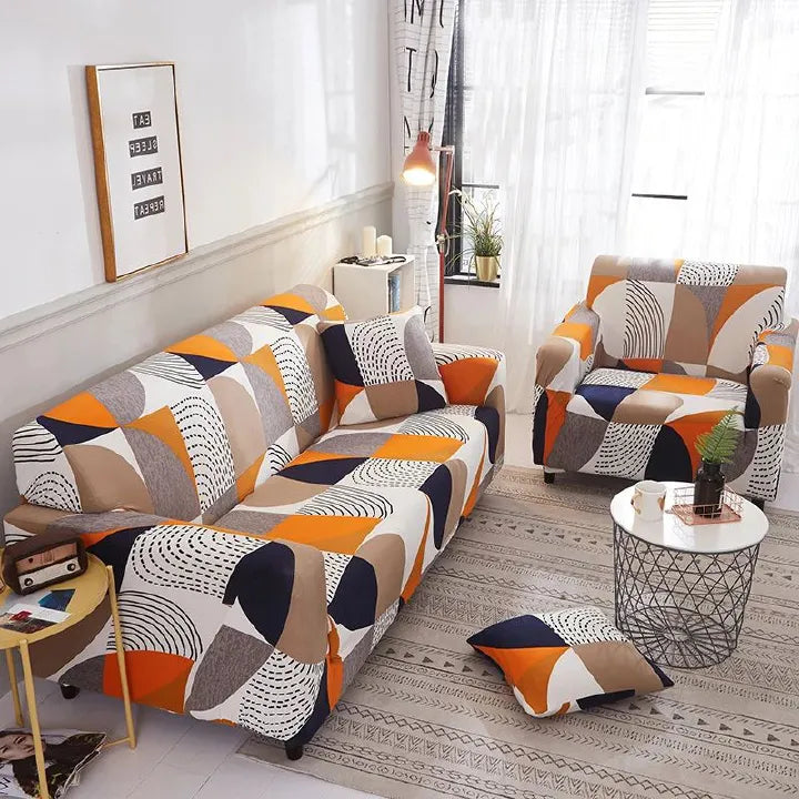 Stretch Plaid Sofa Slipcover – Elastic Geometric Couch Cover