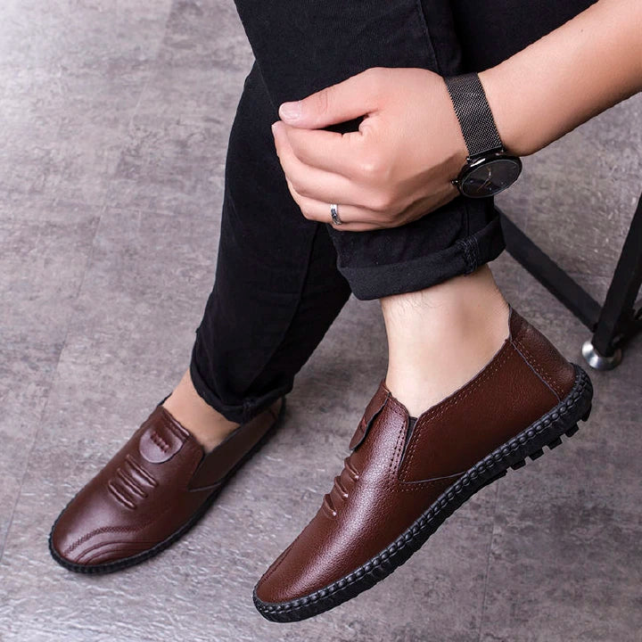 PU Business Men's Shoes Fashion Mens Casual Loafers Driving Shoes Men Party Slip-Ons Brown