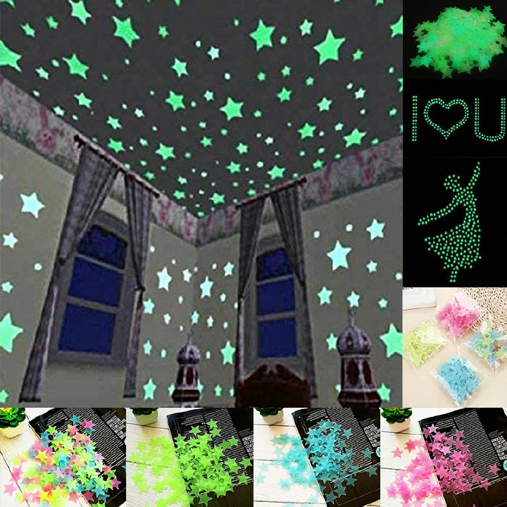 100PCS Luminous Glow Stars Wall Stickers – Kids Bedroom Home Decor