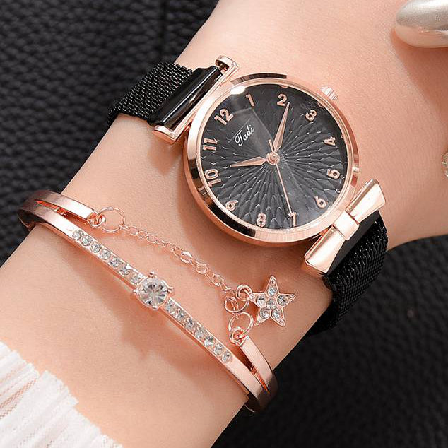 Luxury Women Quartz Watch + Bracelet Set – Iced Style