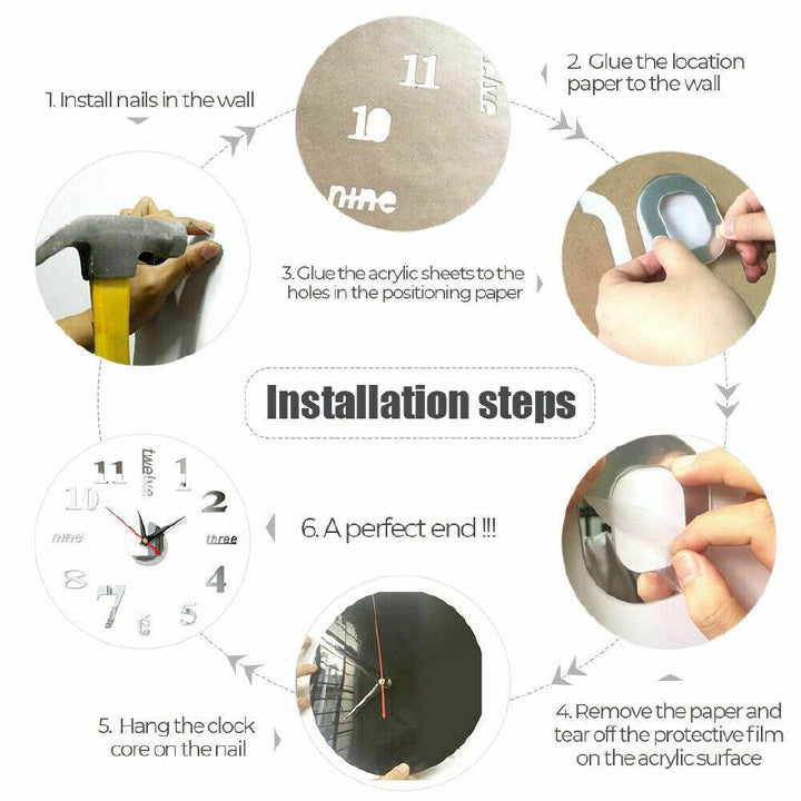 DIY 3D Mirror Wall Clock – Living Room Home Office Decor
