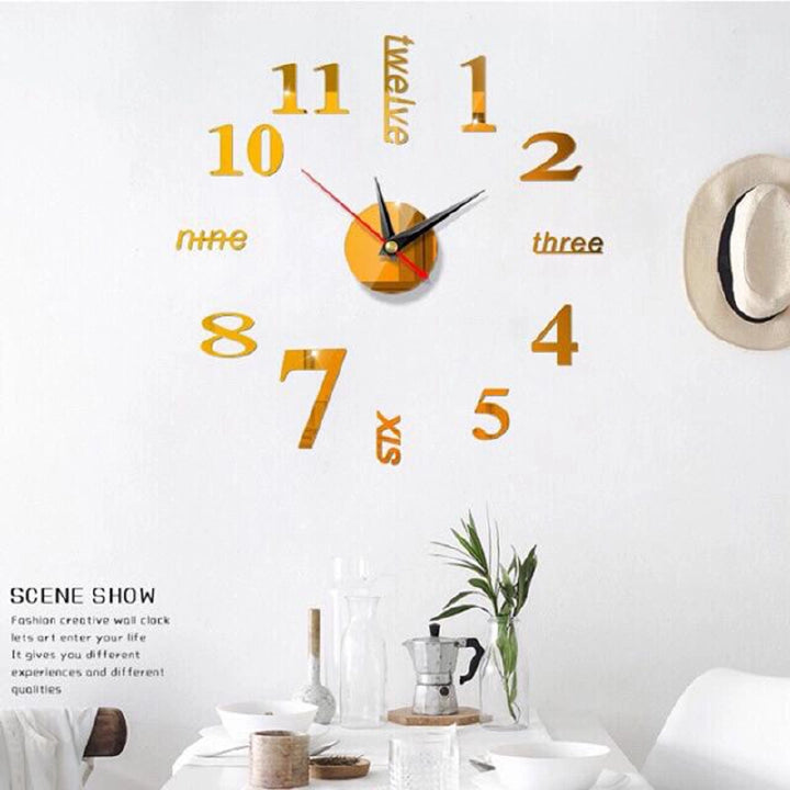 DIY 3D Mirror Wall Clock – Living Room Home Office Decor