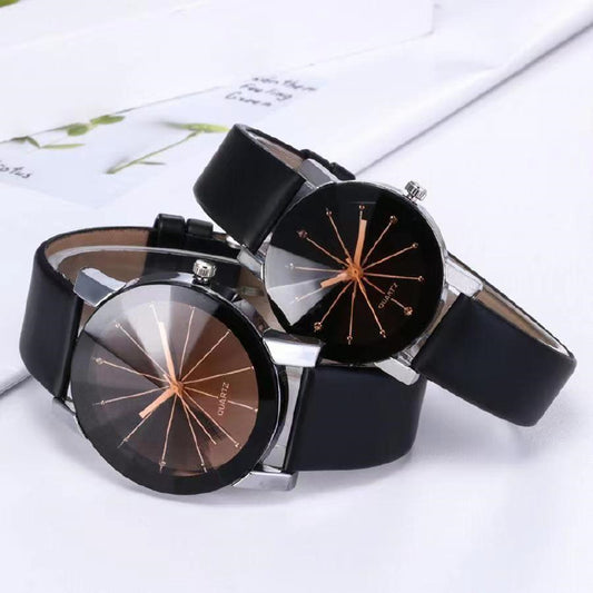 Couple Wrist Watches – Simple Quartz Leather Watches (2pcs)