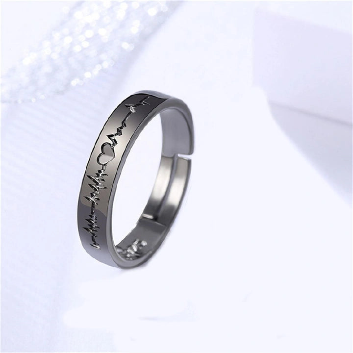 Couple Heart ECG Promise Rings – Adjustable (2pcs)