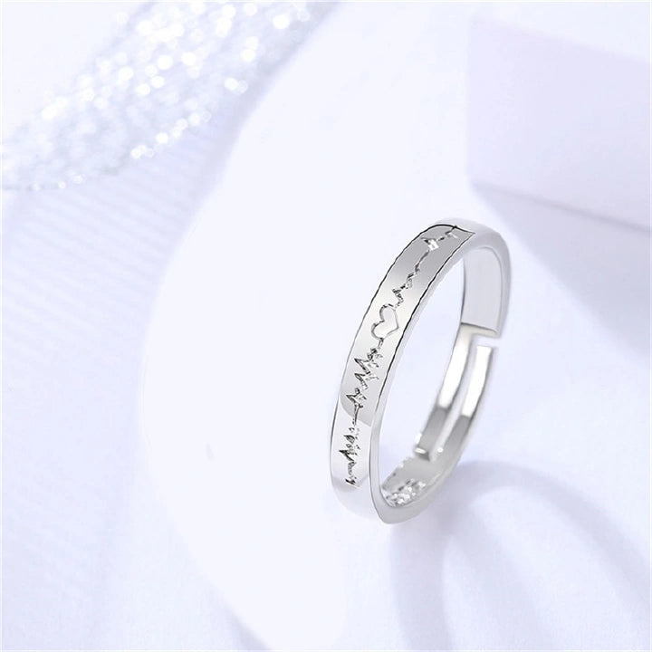 Couple Heart ECG Promise Rings – Adjustable (2pcs)