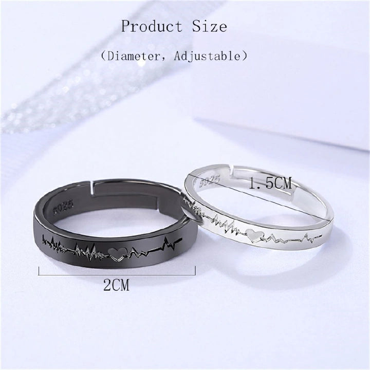 Couple Heart ECG Promise Rings – Adjustable (2pcs)