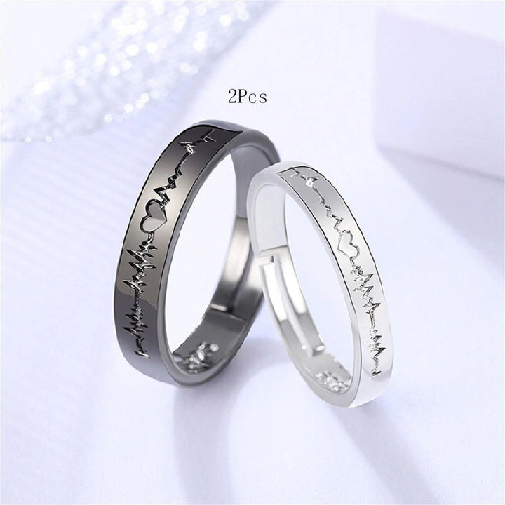 Couple Heart ECG Promise Rings – Adjustable (2pcs)