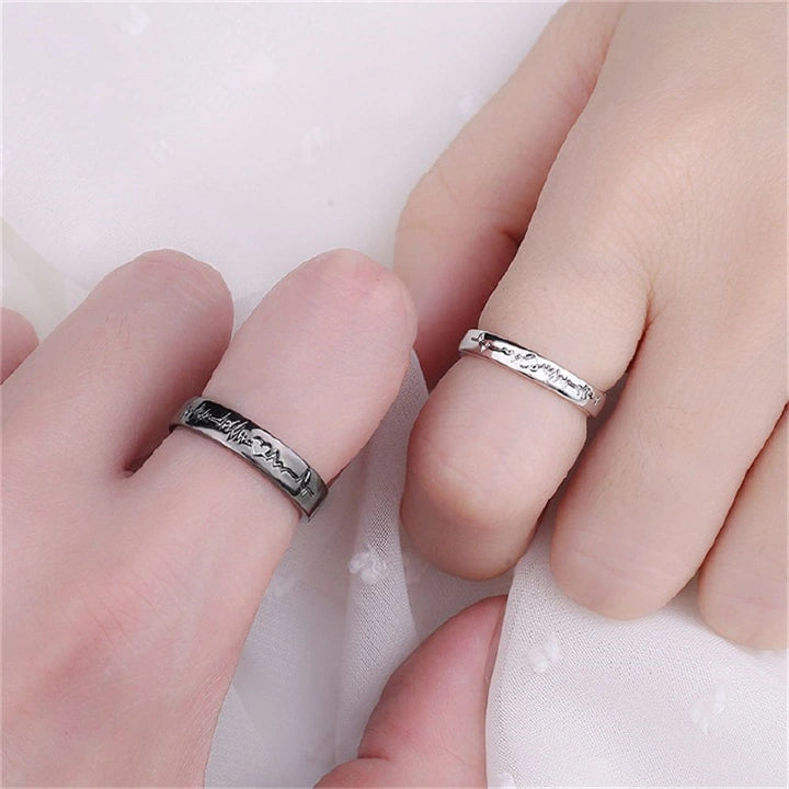 Couple Heart ECG Promise Rings – Adjustable (2pcs)