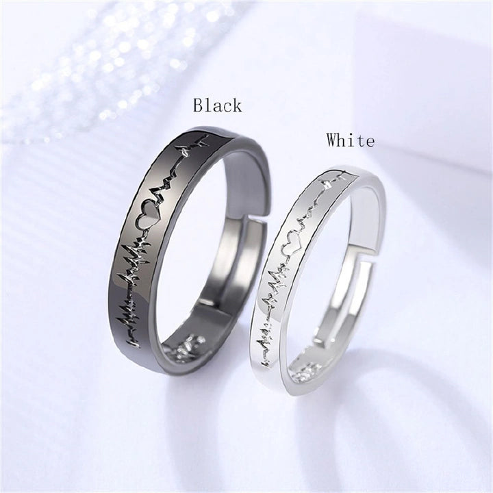Couple Heart ECG Promise Rings – Adjustable (2pcs)