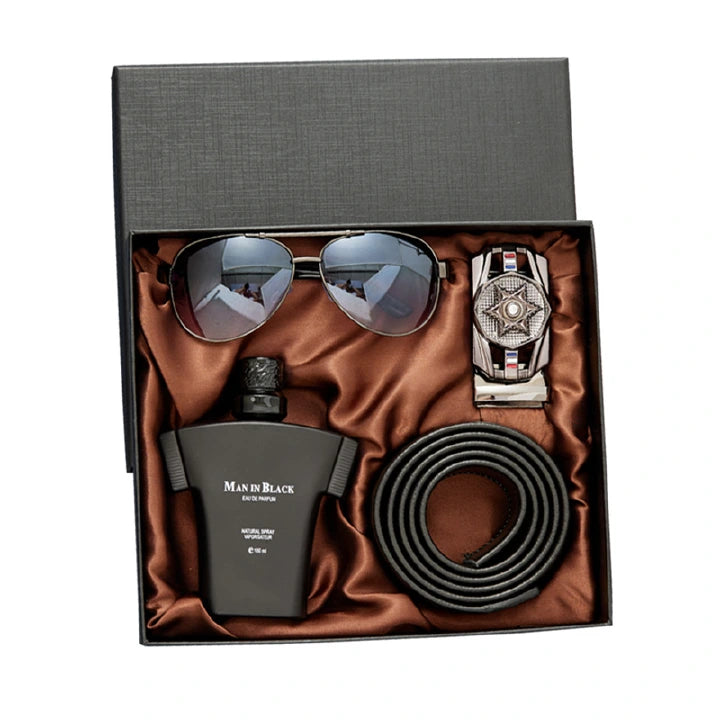 Men’s Luxury Gift Set – Sunglasses, Belt, Perfume & Wallet (3-Piece Set)