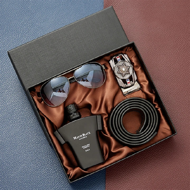 Men’s Luxury Gift Set – Sunglasses, Belt, Perfume & Wallet (3-Piece Set)