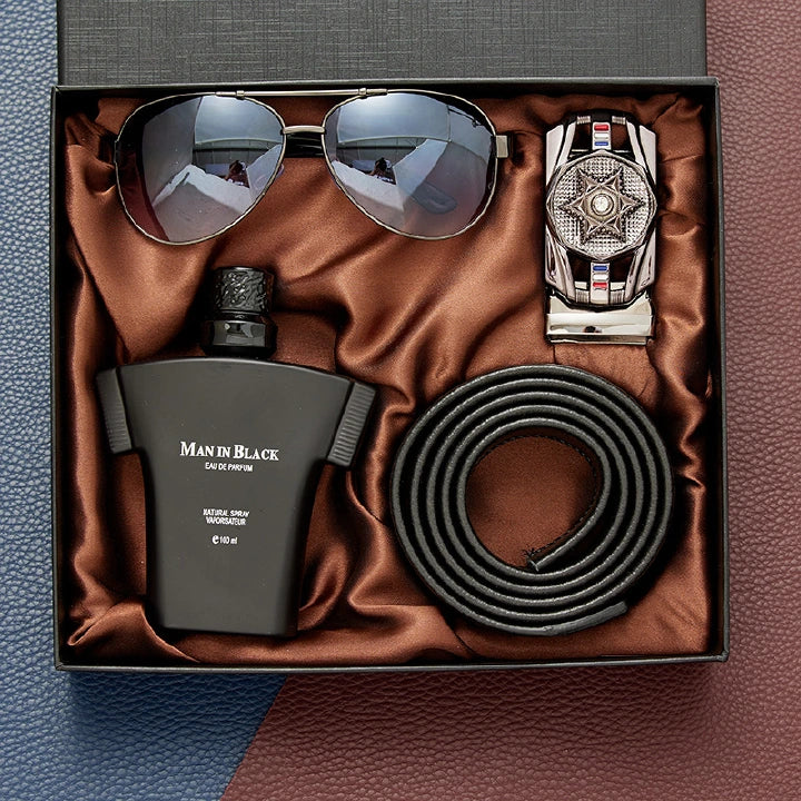 Men’s Luxury Gift Set – Sunglasses, Belt, Perfume & Wallet (3-Piece Set)