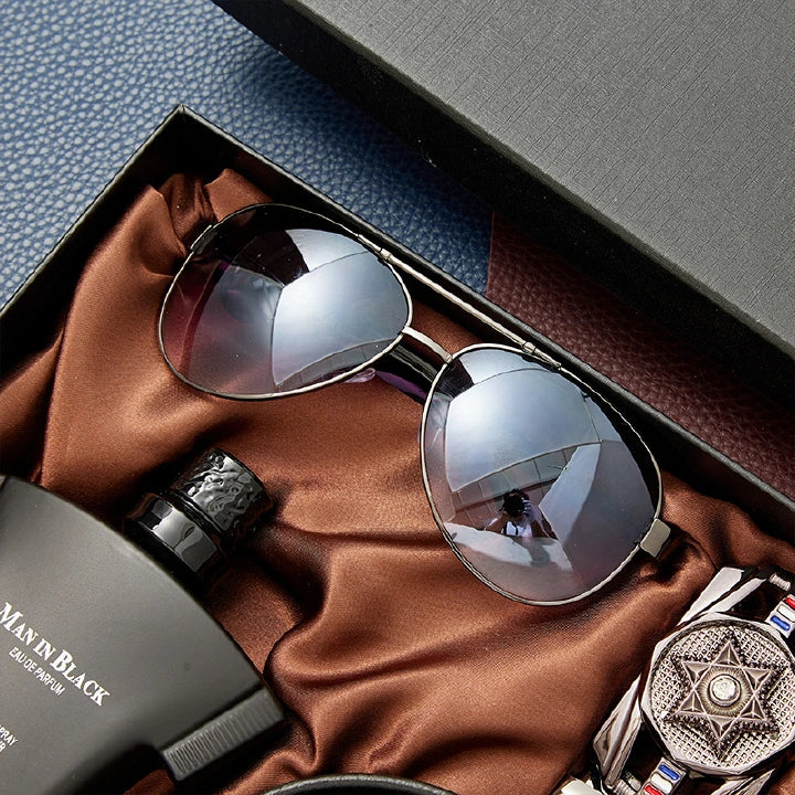 Men’s Luxury Gift Set – Sunglasses, Belt, Perfume & Wallet (3-Piece Set)