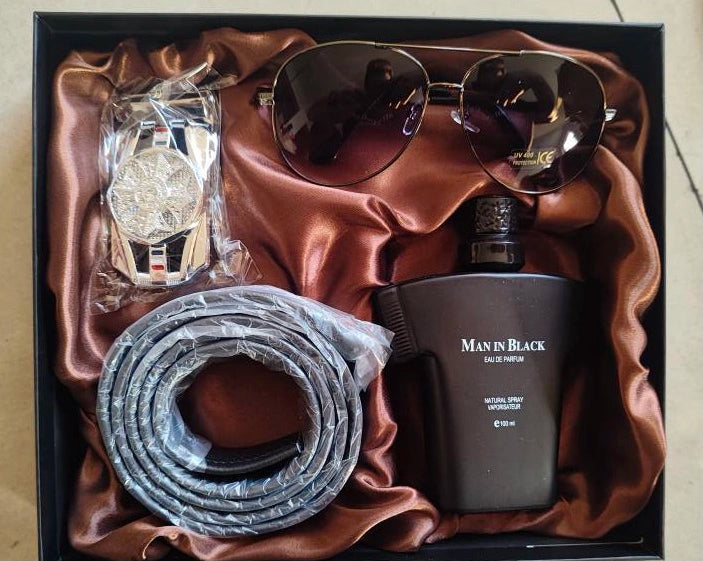 Men’s Luxury Gift Set – Sunglasses, Belt, Perfume & Wallet (3-Piece Set)