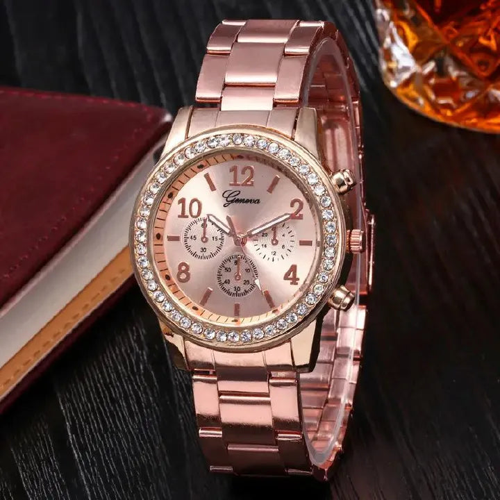 Geneva Women’s Stainless Steel Watch – Crystal Luxury Band