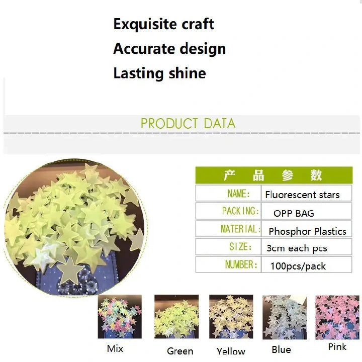 100PCS Glow in the Dark Stars Wall Stickers – Fluorescent Decals