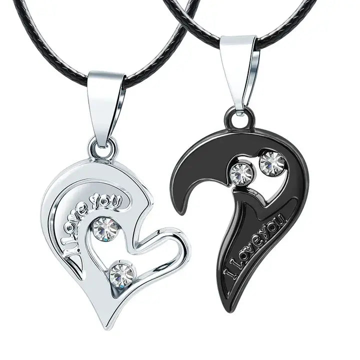 Couple Heart Pendant Necklace Set – “I Love You” (2pcs)