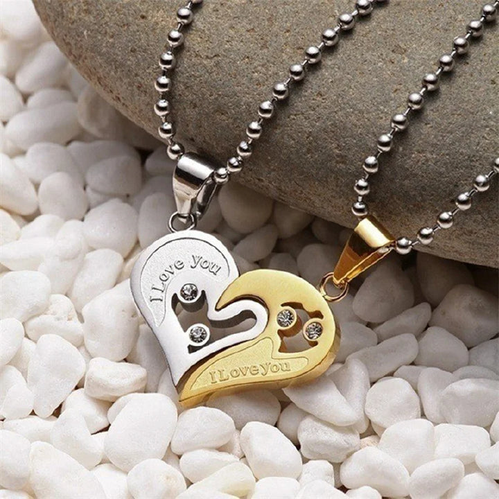 Couple Heart Pendant Necklace Set – “I Love You” (2pcs)