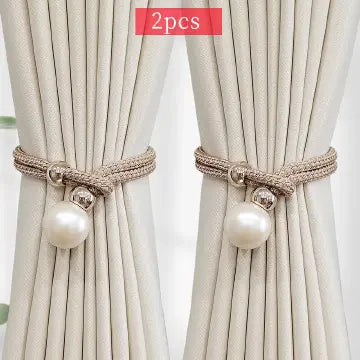 2PCS French Curtain Tiebacks – Faux Pearl Decorative Holdbacks