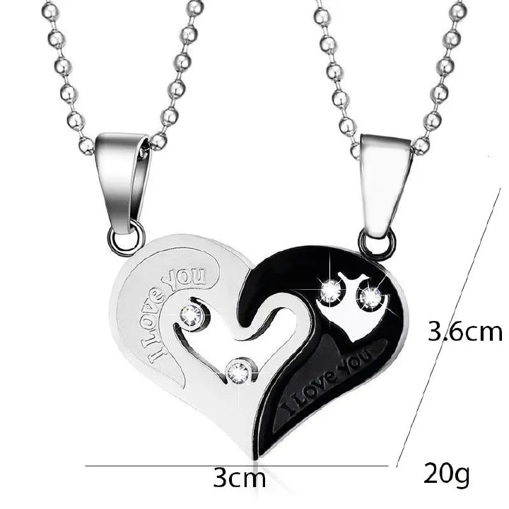 Couple Heart Pendant Necklace Set – “I Love You” (2pcs)