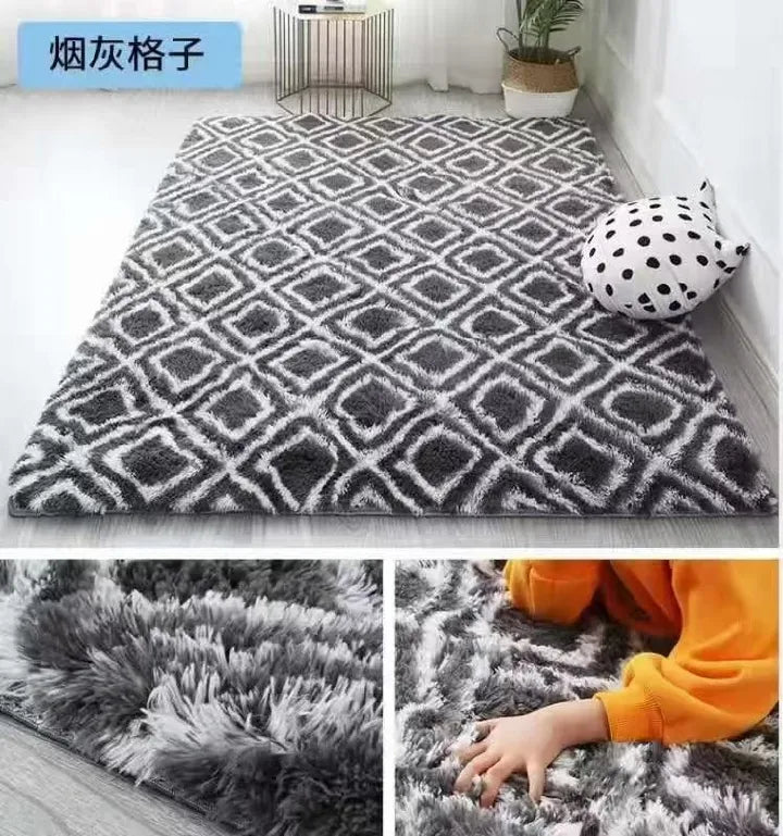 Pattern & Patches Fluffy Rug – 5x8 Plush Floor Carpet