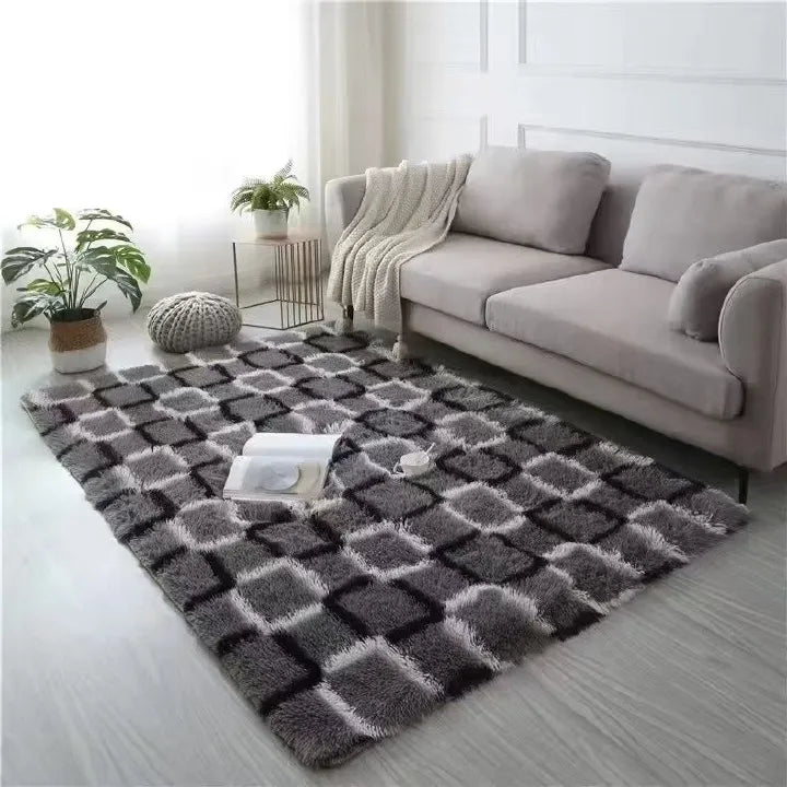 Pattern & Patches Fluffy Rug – 5x8 Plush Floor Carpet