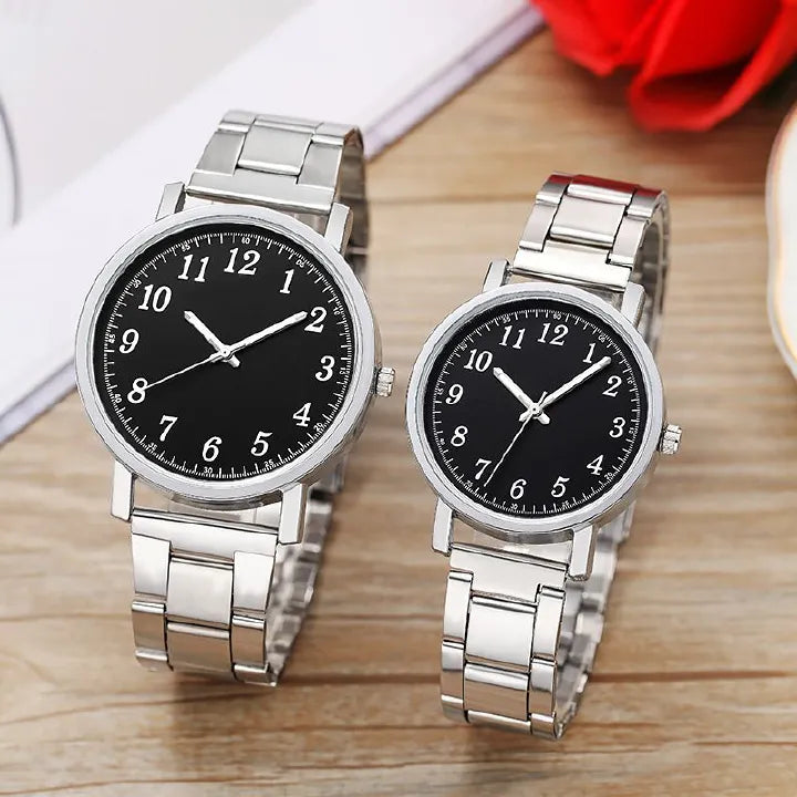 UPHUI Couple Watches + Couple Rings Set (4pcs) – Silver