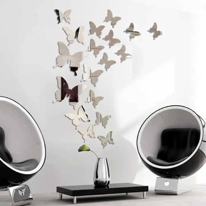 12PCS 3D Butterfly Mirror Wall Stickers – Removable Decor Decals