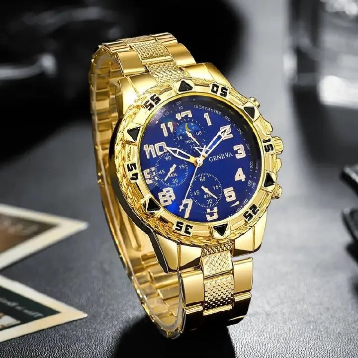 4PCS Men's Luxury Watch & Jewelry Set