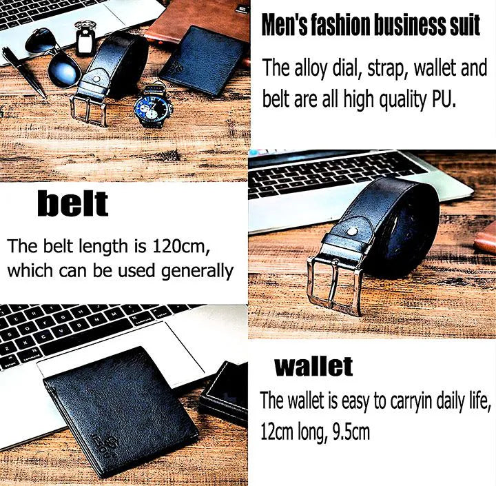 Men’s 6pcs Luxury Gift Set – Watch, Sunglasses, Belt, Wallet, Pen & Keychain