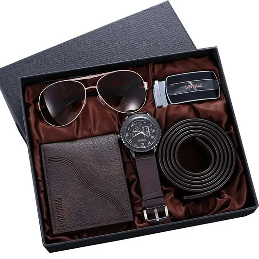 Men Gift Box Set – Watch, Belt, Wallet & Sunglasses (Luxury Combo)