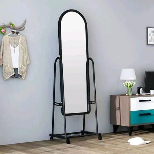 Full-Length Dressing Mirror with Wheels & Shoe Rack