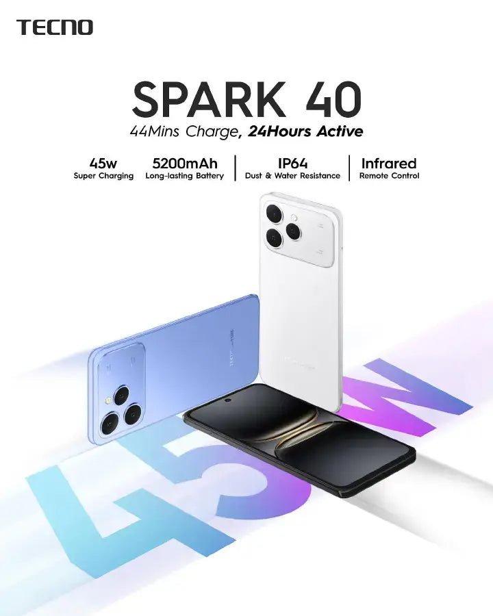 Tecno Spark 40 Smartphone – 6.67" Display, 128GB/256GB, 5200mAh
