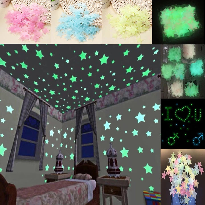 100PCS Glow in the Dark Stars Wall Stickers – Fluorescent Decals