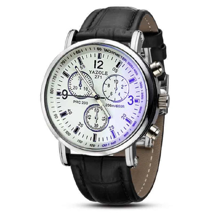 Men’s Leather Strap Quartz Watch – Stainless Steel, Waterproof