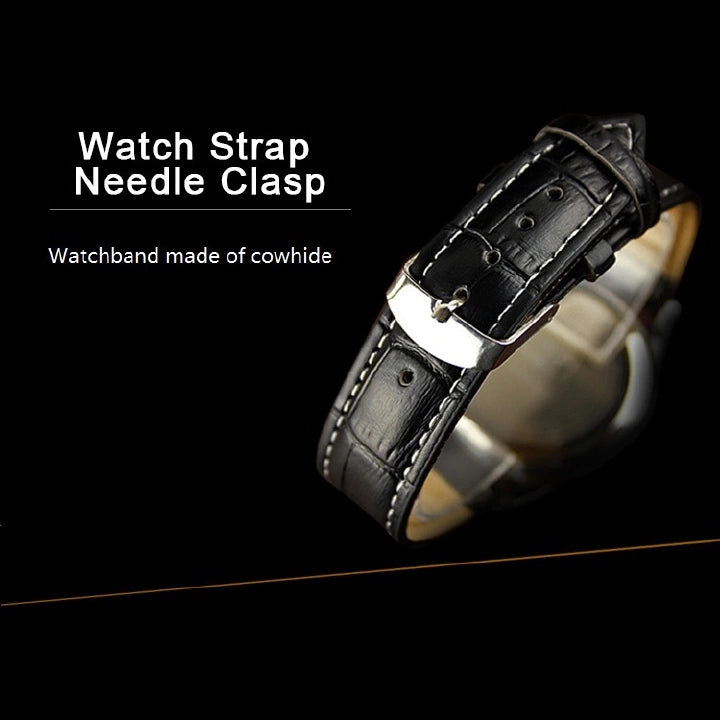 Men’s Leather Strap Quartz Watch – Stainless Steel, Waterproof