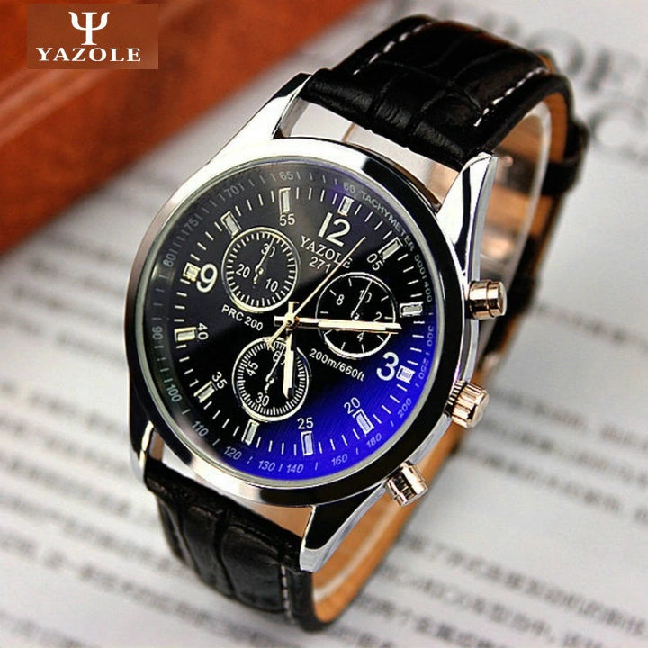 Men’s Leather Strap Quartz Watch – Stainless Steel, Waterproof