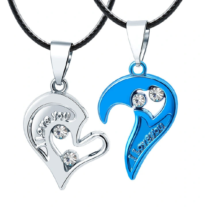 Couple Heart Pendant Necklace Set – “I Love You” (2pcs)