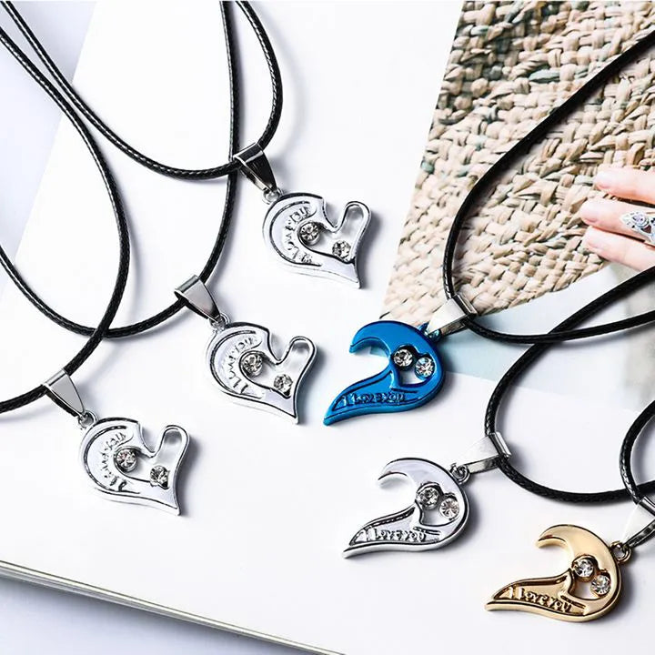 Couple Heart Pendant Necklace Set – “I Love You” (2pcs)