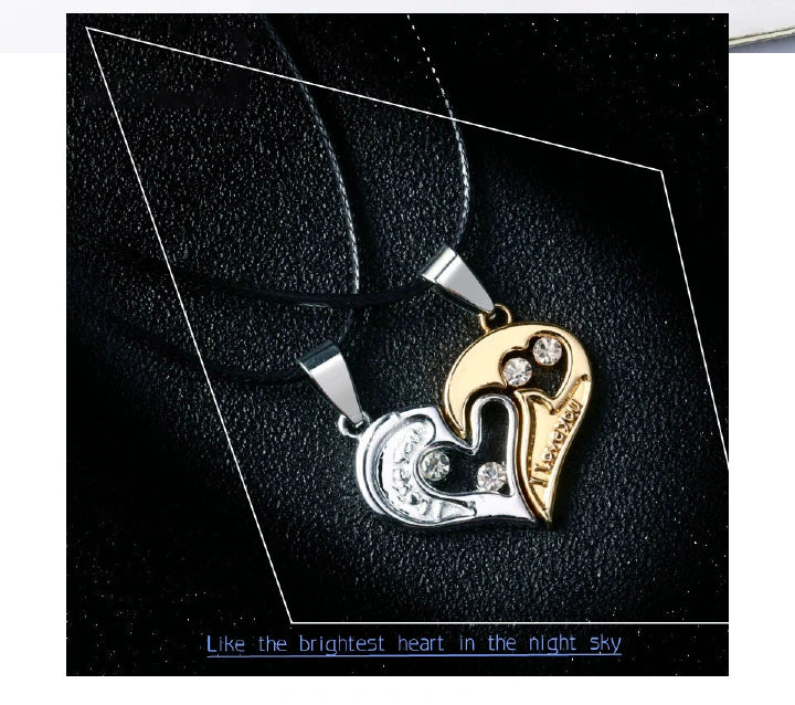 Couple Heart Pendant Necklace Set – “I Love You” (2pcs)