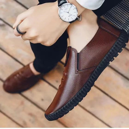 PU Business Men's Shoes Fashion Mens Casual Loafers Driving Shoes Men Party Slip-Ons Brown