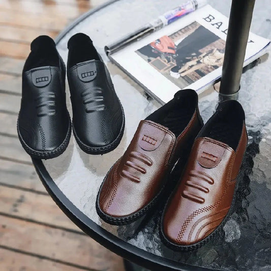 PU Business Men's Shoes Fashion Mens Casual Loafers Driving Shoes Men Party Slip-Ons Brown