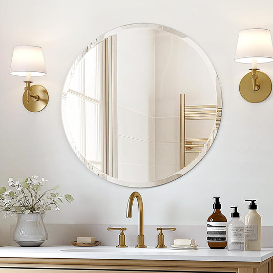 USHOWER Black Round Bathroom Mirror – 24 Inch Metal Frame