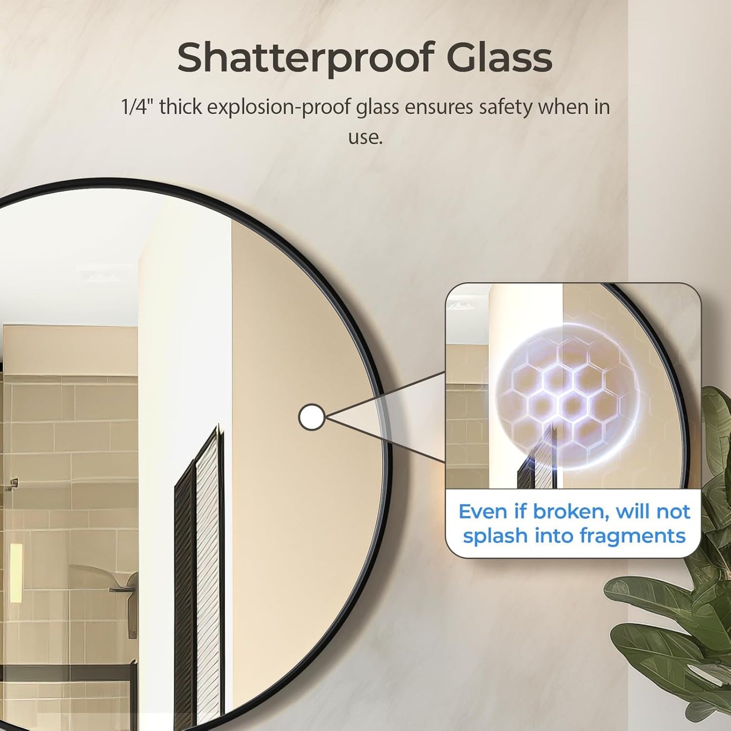 USHOWER Black Round Bathroom Mirror – 24 Inch Metal Frame
