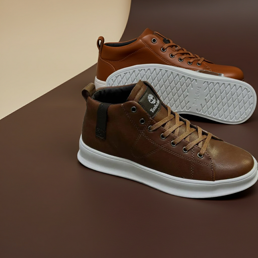 Men’s Brown Casual Mid-Top Sneakers – Lace-Up Rubber Sole