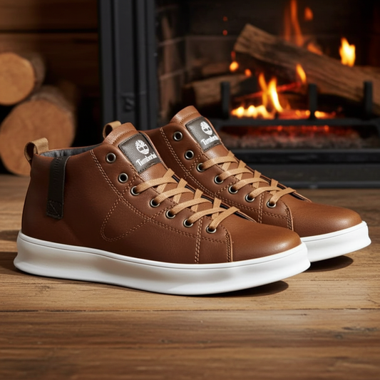 Men’s Brown Casual Mid-Top Sneakers – Lace-Up Rubber Sole